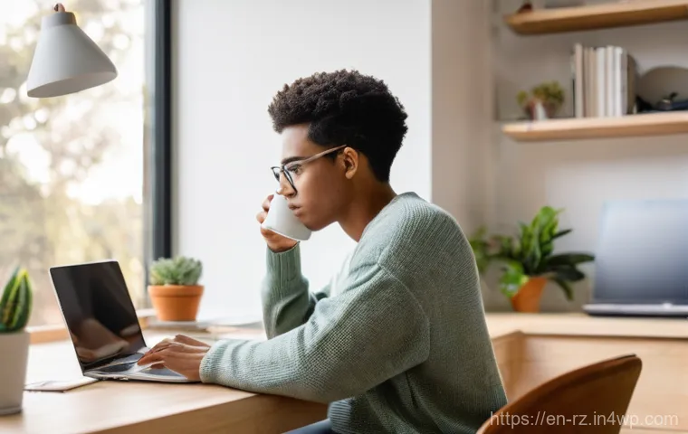 마인드풀테크와 디지털 웰빙 - **Prompt:** A young adult, gender-neutral, in their late 20s, sits comfortably in a minimalist home ...