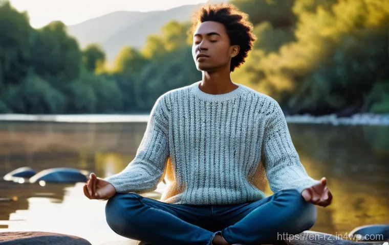 마인드풀테크와 자기 효능감 - **Prompt:** A serene, wide-angle shot of a young adult (wearing casual, fully opaque clothing like a...