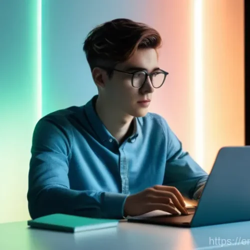 Home 29 마인드풀테크의 과학적 근거 - **Prompt:** A young adult (gender-neutral) sitting at a minimalist desk, surrounded by a soft, ether...