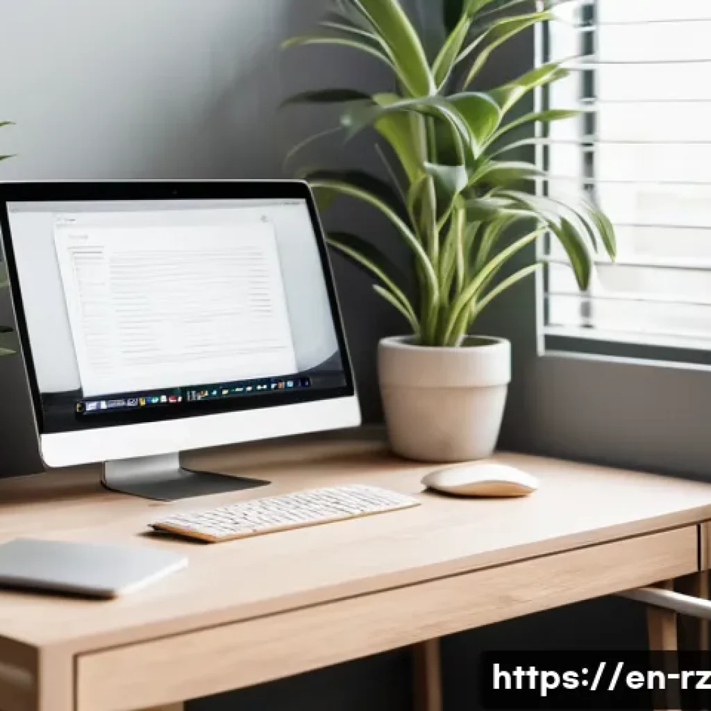 마인드풀테크와 생산성 향상 전략 - A modern, minimalist home office setup bathed in natural light, featuring a clean wooden desk with a...