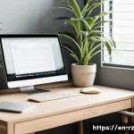 Home 14 마인드풀테크와 생산성 향상 전략 - A modern, minimalist home office setup bathed in natural light, featuring a clean wooden desk with a...