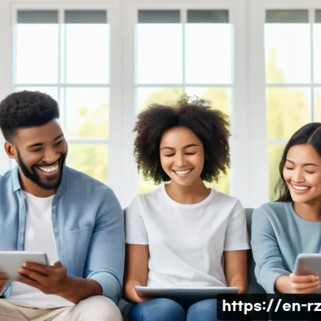 마인드풀테크와 가족 관계 - A warm, cozy family living room scene showing a diverse family of four—two parents and two children ...